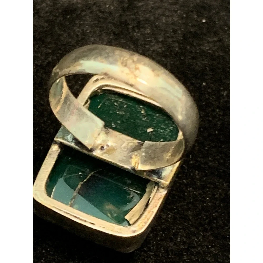 Vintage Artisan Sterling Silver Aqua Green Stone Statement Ring 925 Size 6